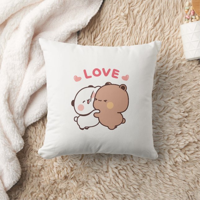 Cute Panda bear couple, bubu and dudu hugs love Cushion (Blanket)
