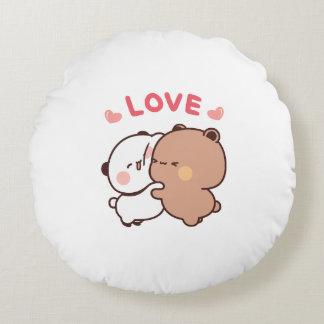 Cute Panda bear couple, bubu and dudu hugs love Round Cushion