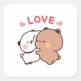 Cute Panda bear couple, bubu and dudu hugs love Square Sticker