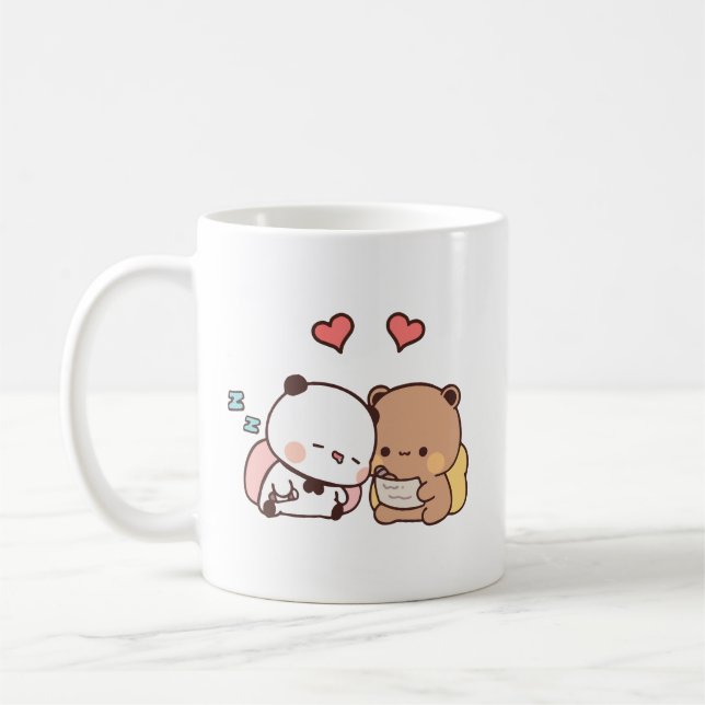 Cute Panda bear couple hugin, bubu and dudu love Coffee Mug (Left)