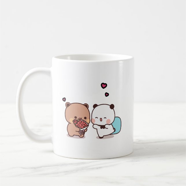 Cute Panda bear couple hugin, bubu and gift love Coffee Mug (Left)