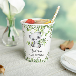 Cute Panda Bear Cub Bamboo Greenery Baby Shower Paper Cups