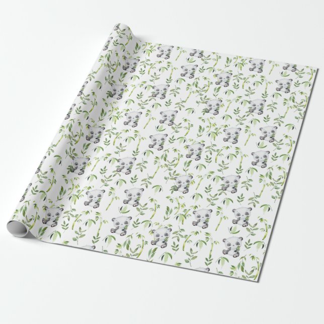 Cute Panda Bear Cub Bamboo Greenery Decoupage Wrapping Paper (Unrolled)