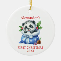 Cute Panda Bear Cub Christmas Ceramic Tree Decoration