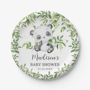 Cute Panda Bear Cub Greenery Baby Shower Birthday Paper Plate
