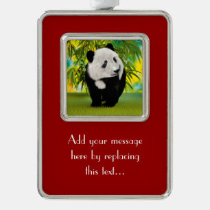 Cute Panda Bear Cub Kawaii Animal Lover Gift Silver Plated Framed Ornament