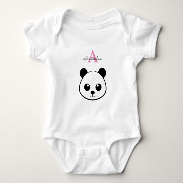 Cute panda bear custom Monogram  Baby Bodysuit (Front)