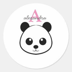Cute panda bear custom Monogram  Classic Round Sticker