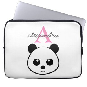 Cute panda bear custom Monogram  Laptop Sleeve