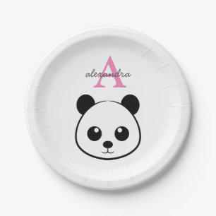 Cute panda bear custom Monogram  Paper Plate