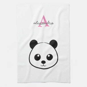Cute panda bear custom Monogram  Tea Towel