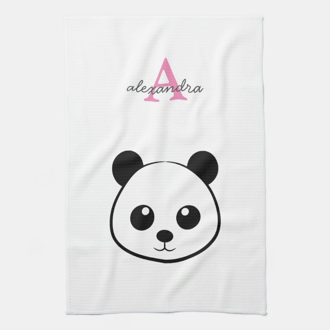 Cute panda bear custom Monogram  Tea Towel (Vertical)