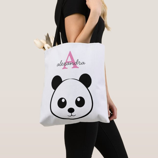 Cute panda bear custom Monogram  Tote Bag (Close Up)