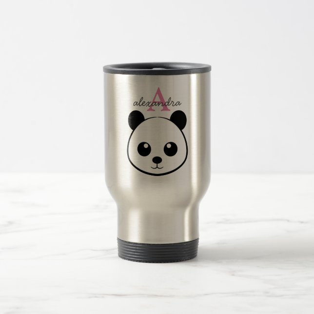Cute panda bear custom Monogram  Travel Mug (Center)