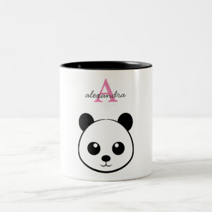 Cute panda bear custom Monogram  Two-Tone Coffee Mug
