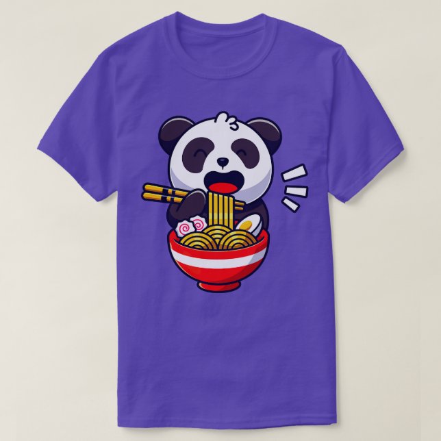 Cute Panda Bear Eats Ramen Noodle Soup T-Shirt (Design Front)