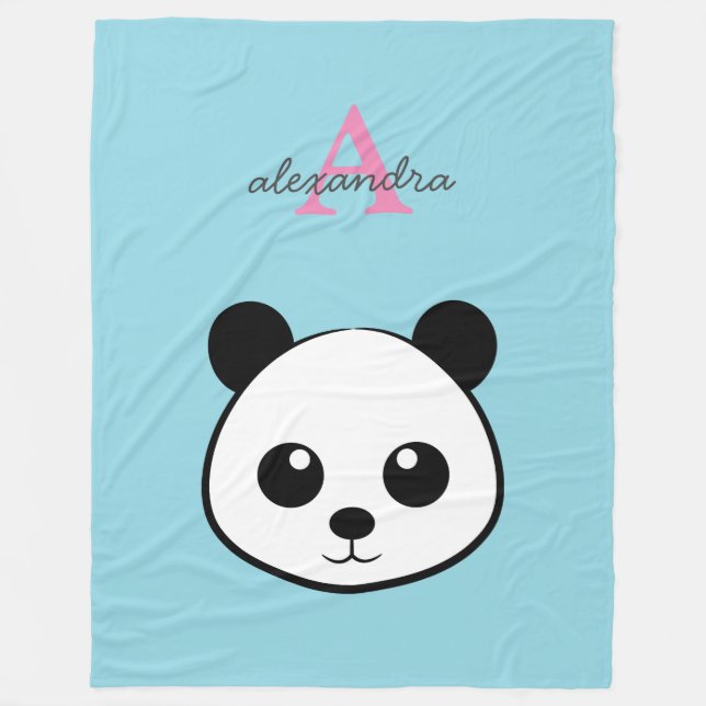 Cute Panda Bear Fleece Blanket | Personalized  (Front)