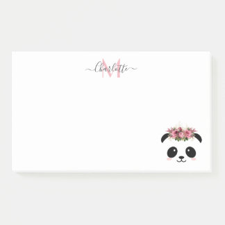 Cute panda bear floral personalised monogram post-it notes