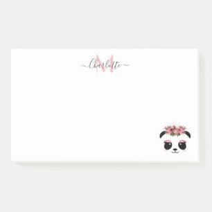 Cute panda bear floral personalised monogram post-it notes