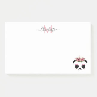 Cute panda bear floral personalised monogram  post-it notes