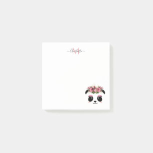 Cute panda bear floral personalized monogram post-it notes