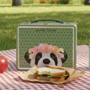 Cute Panda Bear Girl Custom Kids Metal Lunch Box