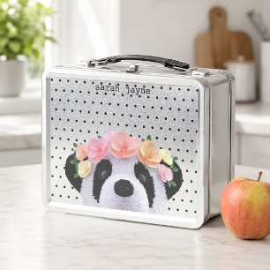 Cute Panda Bear Girl Custom Kids Metal Lunch Box