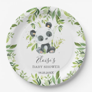 Cute Panda Bear Greenery Baby Shower Birthday Paper Plate
