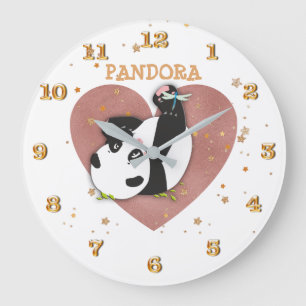 Cute Panda Bear Heart Large Clock