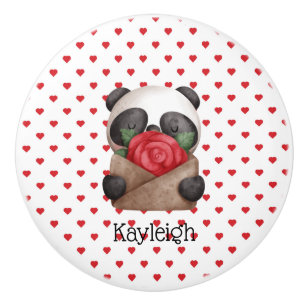 Cute Panda Bear Holding Envelope With A Rose Ceramic Knob