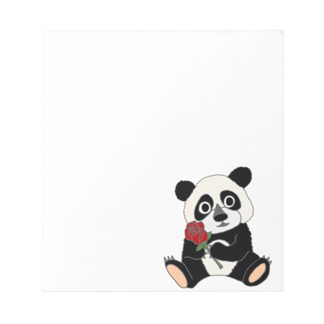 Cute Panda Bear Holding Red Rose Notepad (Front)