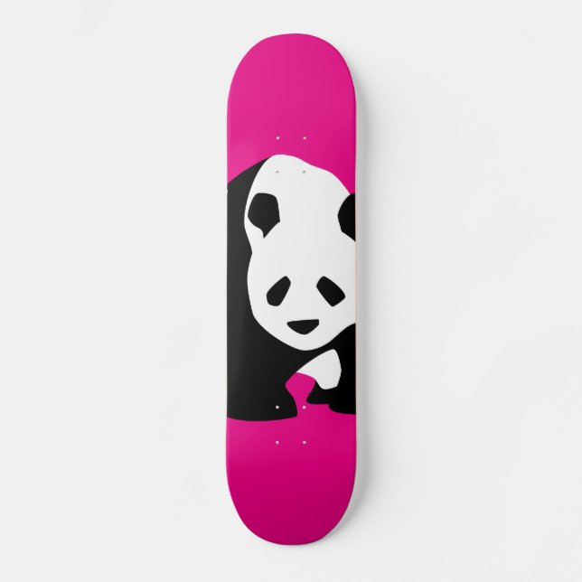 Cute Panda Bear Hot Pink Fuchsia Zoo Wildlife Gift Skateboard (Front)