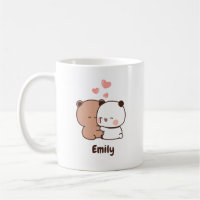 Cute Panda bear huging love, Personalised Name