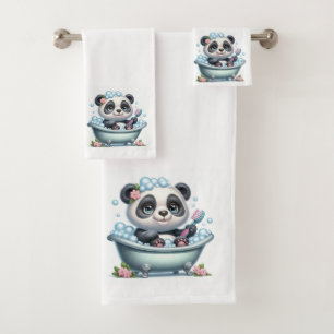 Cute Panda Bear in a Bubble Bath Towel Set