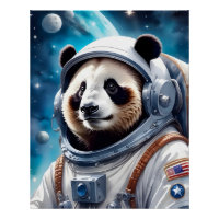 Cute Panda Bear in Astronaut Suit in Outer Space