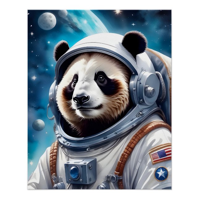 Cute Panda Bear in Astronaut Suit in Outer Space Poster (Front)