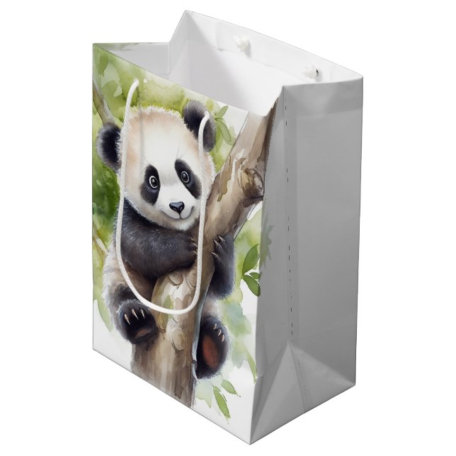 Cute Panda Bear In Tree Medium Gift Bag (Front Angled)