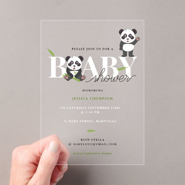 Cute Panda Bear Kawaii Gender Neutral Baby Shower Acrylic Invitations (Insitu (Handheld))