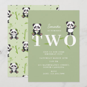 Cute Panda Bear Kawaii Kids Two 2 Birthday Invitation