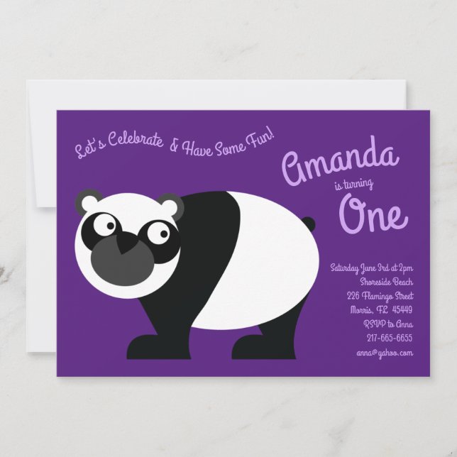 Cute Panda Bear Kids 1st Birthday Party Invitation (Front)