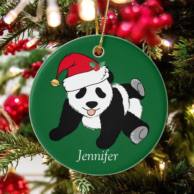 Cute Panda Bear Kids Monogram Christmas Ceramic Tree Decoration (Creator Uploaded)