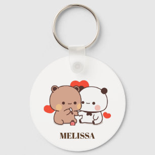 Cute Panda Bear Love Monogram Key Ring