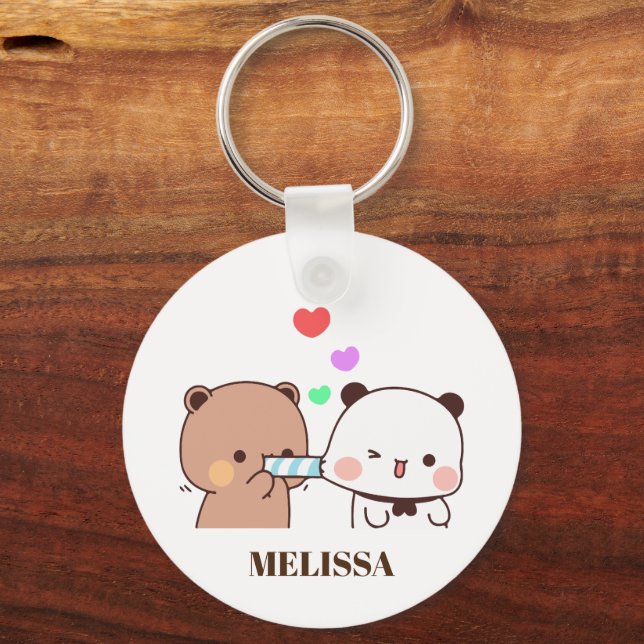 Cute Panda Bear Love Monogram Key Ring (Front)