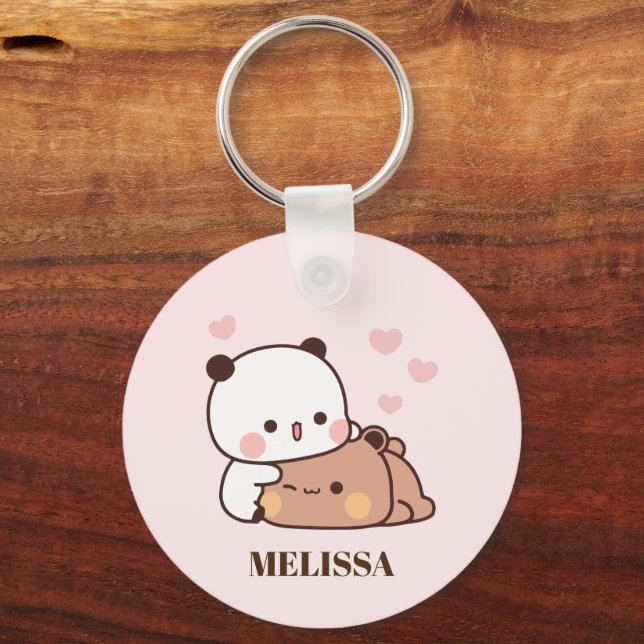 Cute Panda Bear Love Monogram Pink Key Ring (Front)