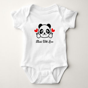 Cute Panda Bear " Made With Love " Baby Bodysuit