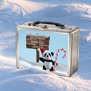 Cute Panda Bear North Pole Kids Christmas Gift Metal Lunch Box