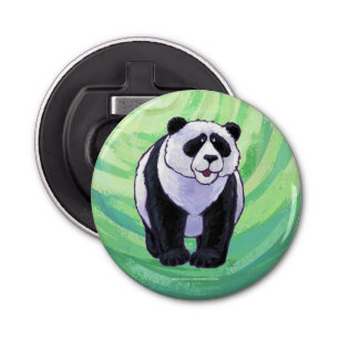 Cute Panda Bear on Green Bottle Opener