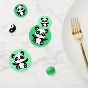 Cute panda bear on green confetti