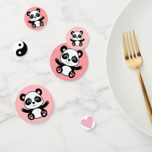 Cute panda bear on pink confetti