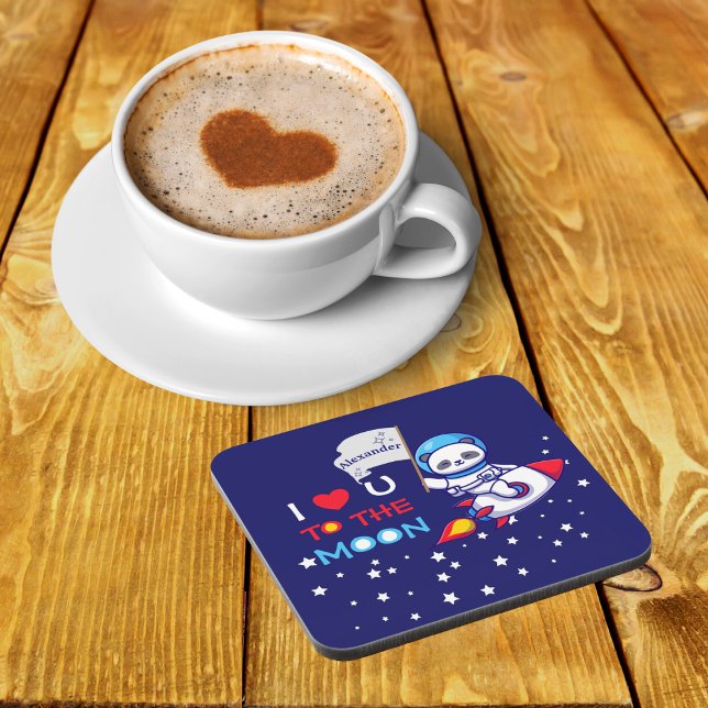 Cute Panda Bear On Rocket Ship Kids Personalised Coaster (Creator Uploaded)